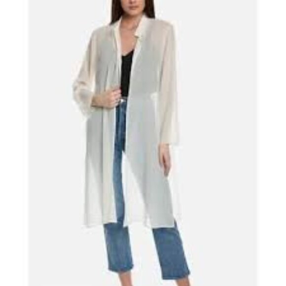 NWT Eileen Fisher Bone Crinkled sheer Silk C/L Open jacket